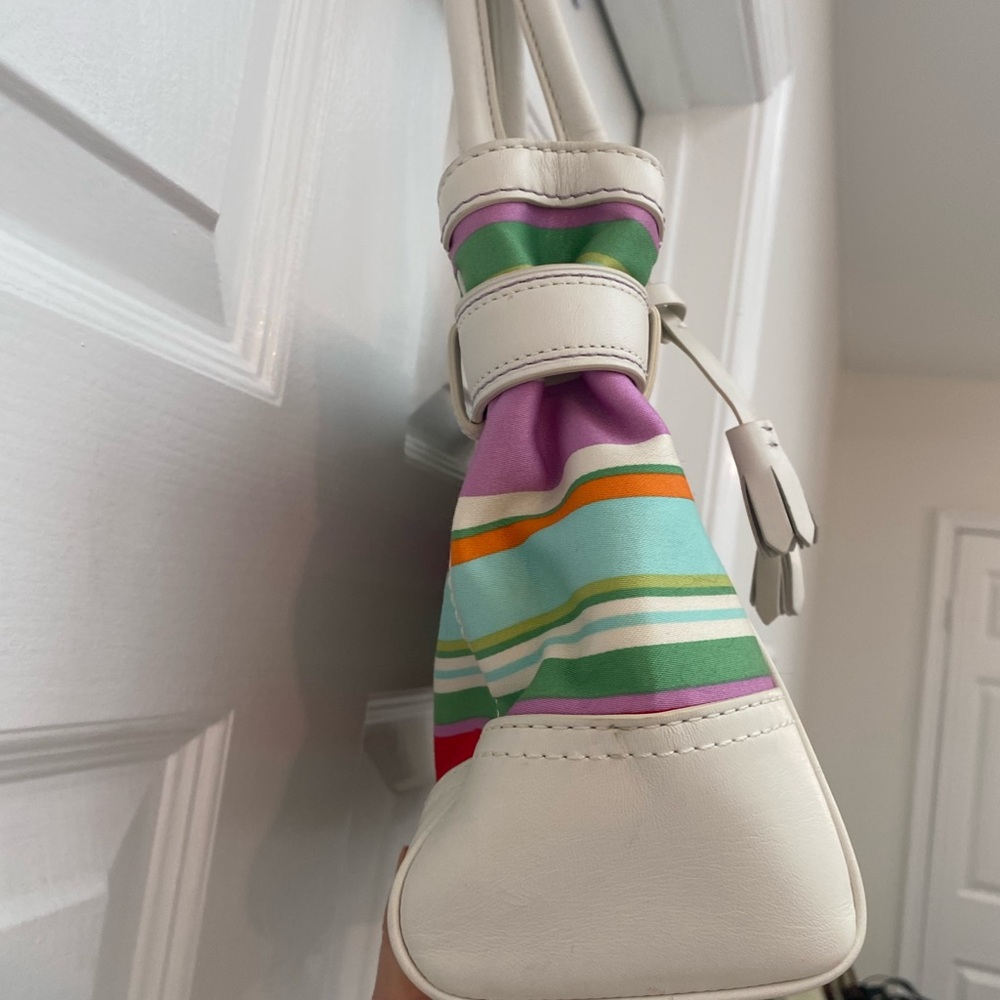 Coach RARE Vintage Hampton Multicolor Striped Bag w White Leather Details - Picture 3 of 15